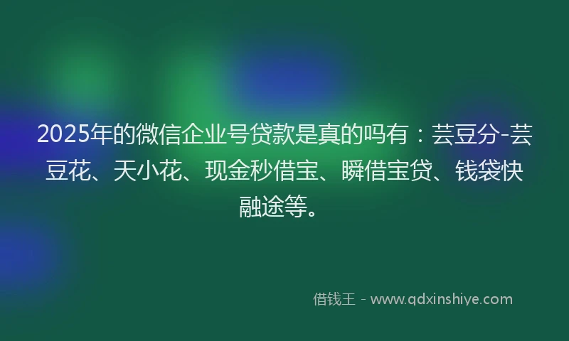 2025年的微信企业号贷款是真的吗有：芸豆分-芸豆花、天小花、现金秒借宝、瞬借宝贷、钱袋快融途等。