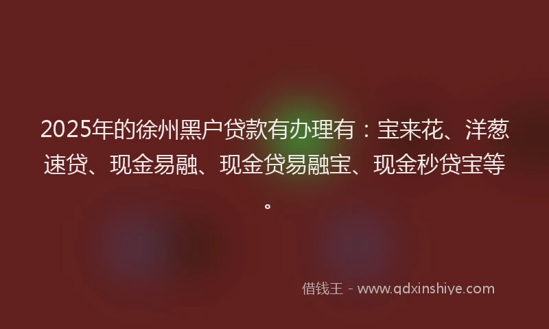 2025年的徐州黑户贷款有办理有：宝来花、洋葱速贷、现金易融、现金贷易融宝、现金秒贷宝等。