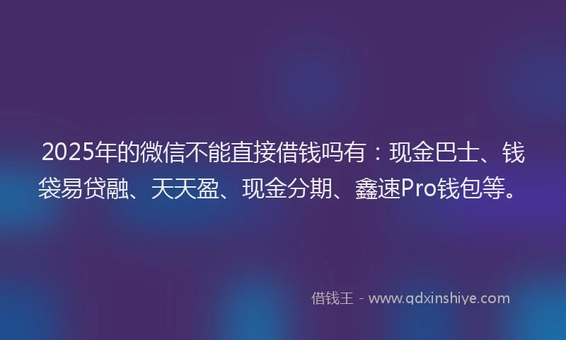2025年的微信不能直接借钱吗有：现金巴士、钱袋易贷融、天天盈、现金分期、鑫速Pro钱包等。