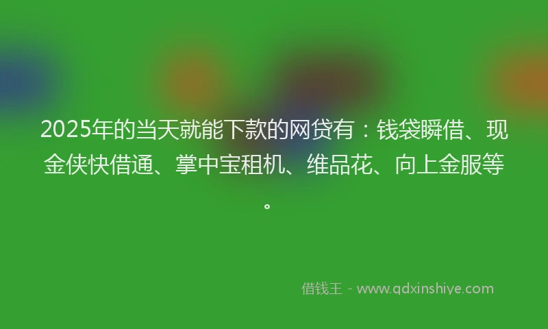 2025年的当天就能下款的网贷有：钱袋瞬借、现金侠快借通、掌中宝租机、维品花、向上金服等。