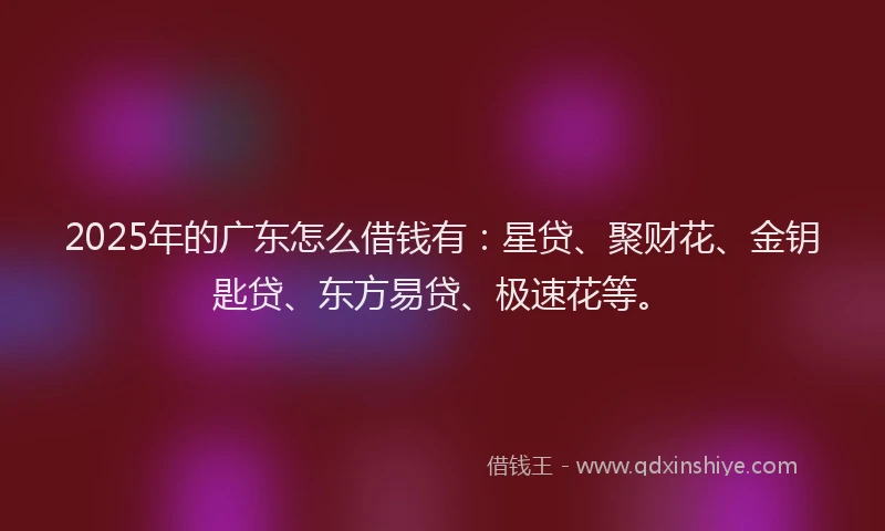 2025年的广东怎么借钱有：星贷、聚财花、金钥匙贷、东方易贷、极速花等。