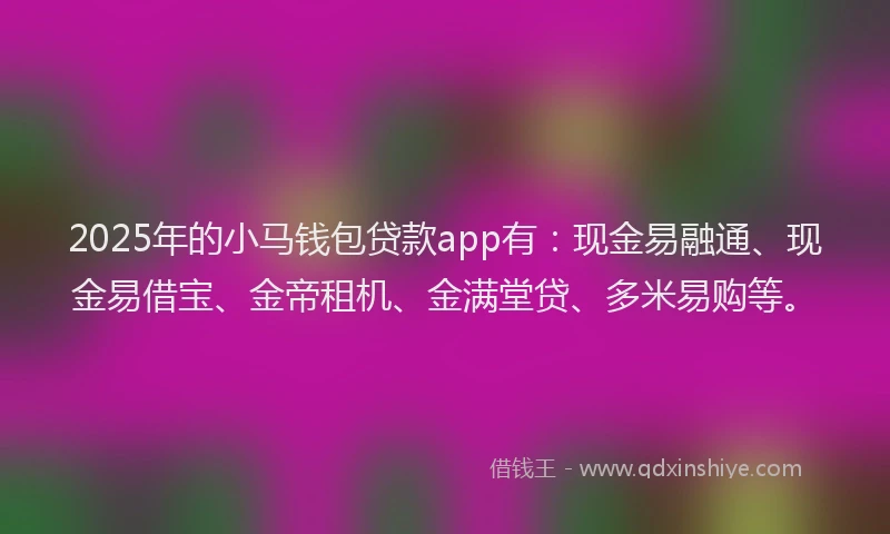 2025年的小马钱包贷款app有：现金易融通、现金易借宝、金帝租机、金满堂贷、多米易购等。