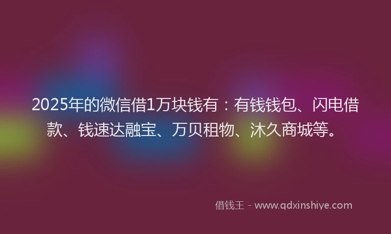 2025年的微信借1万块钱有：有钱钱包、闪电借款、钱速达融宝、万贝租物、沐久商城等。