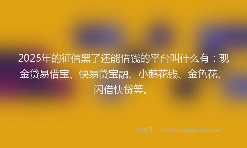 2025年的征信黑了还能借钱的平台叫什么有：现金贷易借宝、快易贷宝融、小鹅花钱、金色花、闪借快贷等。