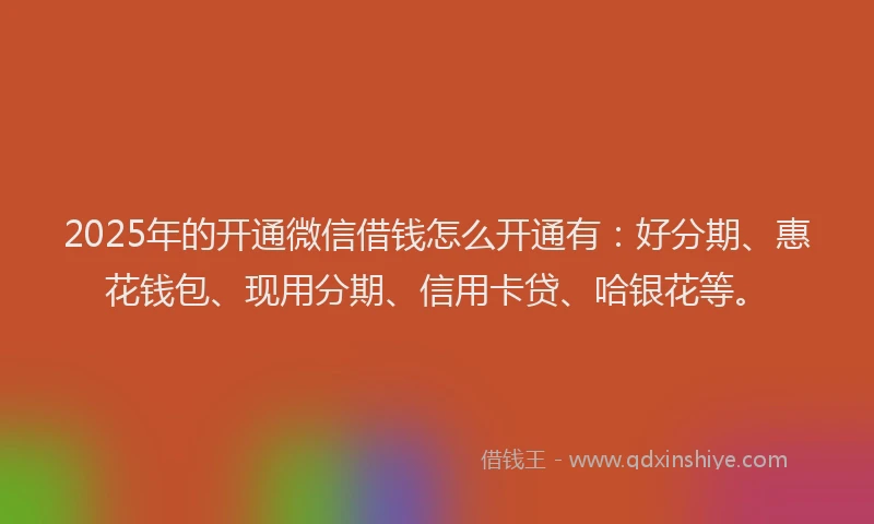 2025年的开通微信借钱怎么开通有：好分期、惠花钱包、现用分期、信用卡贷、哈银花等。