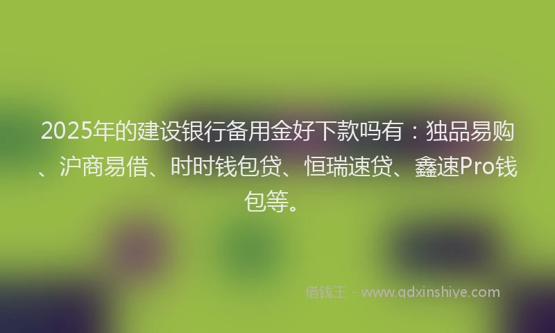 2025年的建设银行备用金好下款吗有：独品易购、沪商易借、时时钱包贷、恒瑞速贷、鑫速Pro钱包等。