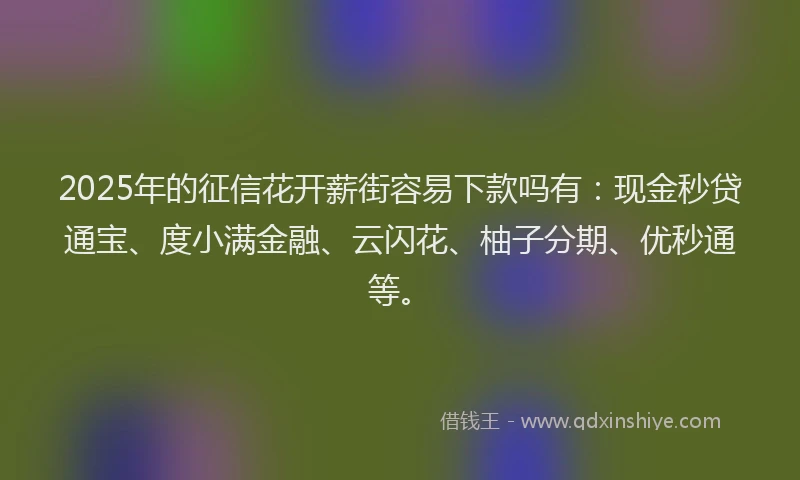 2025年的征信花开薪街容易下款吗有：现金秒贷通宝、度小满金融、云闪花、柚子分期、优秒通等。