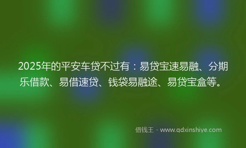 2025年的平安车贷不过有：易贷宝速易融、分期乐借款、易借速贷、钱袋易融途、易贷宝盒等。