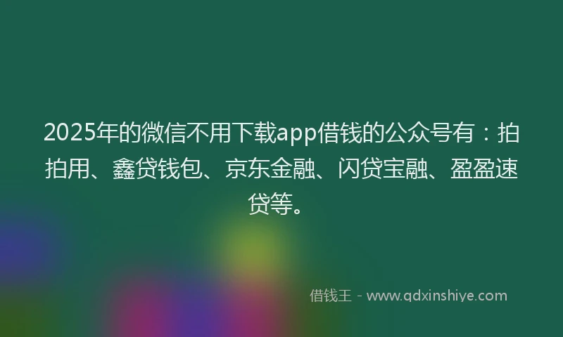 2025年的微信不用下载app借钱的公众号有：拍拍用、鑫贷钱包、京东金融、闪贷宝融、盈盈速贷等。