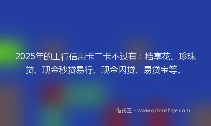 2025年的工行信用卡二卡不过有：桔享花、珍珠贷、现金秒贷易行、现金闪贷、易贷宝等。