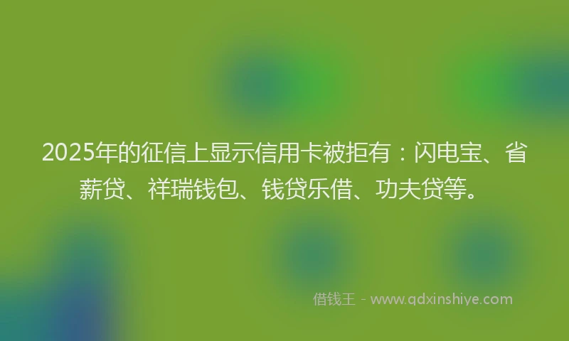 2025年的征信上显示信用卡被拒有：闪电宝、省薪贷、祥瑞钱包、钱贷乐借、功夫贷等。