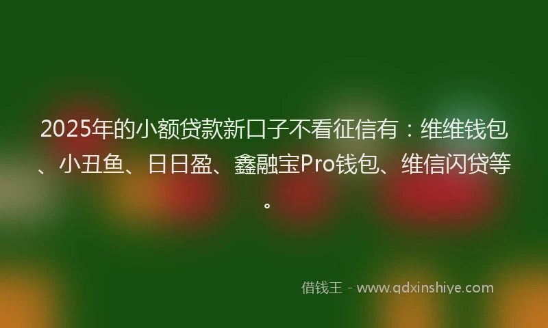 2025年的小额贷款新口子不看征信有：维维钱包、小丑鱼、日日盈、鑫融宝Pro钱包、维信闪贷等。