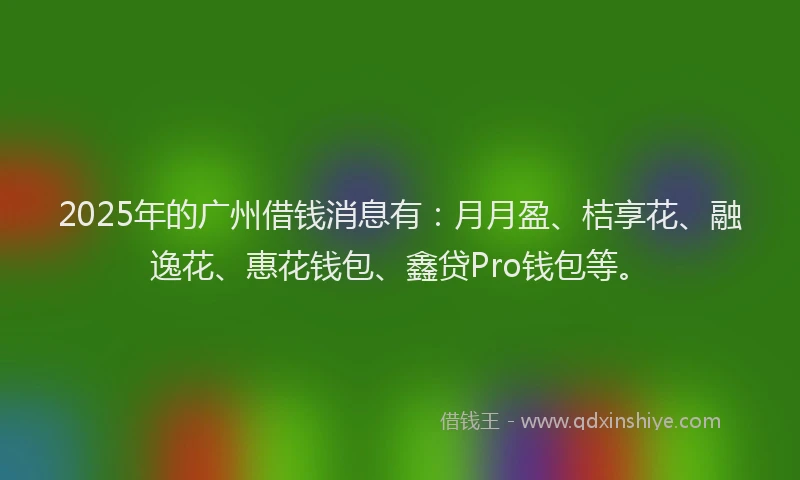 2025年的广州借钱消息有：月月盈、桔享花、融逸花、惠花钱包、鑫贷Pro钱包等。