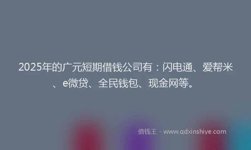 2025年的广元短期借钱公司有：闪电通、爱帮米、e微贷、全民钱包、现金网等。