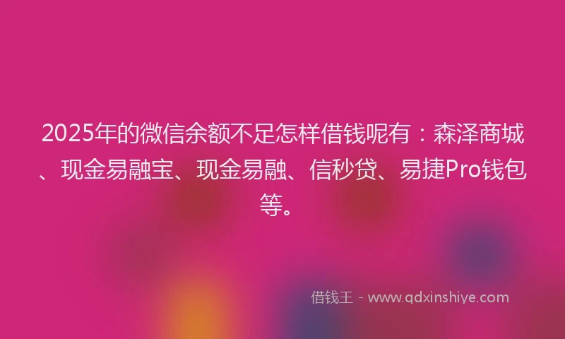 2025年的微信余额不足怎样借钱呢有：森泽商城、现金易融宝、现金易融、信秒贷、易捷Pro钱包等。