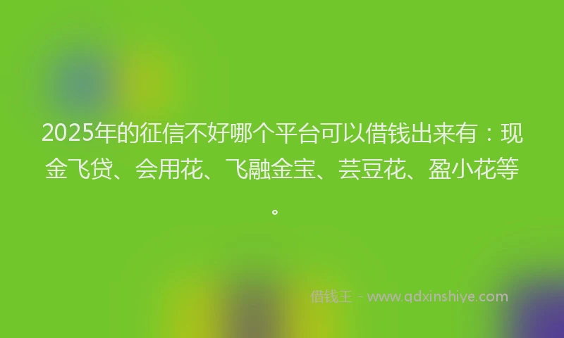 2025年的征信不好哪个平台可以借钱出来有：现金飞贷、会用花、飞融金宝、芸豆花、盈小花等。