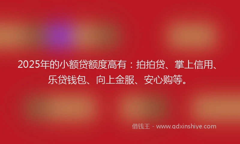 2025年的小额贷额度高有：拍拍贷、掌上信用、乐贷钱包、向上金服、安心购等。