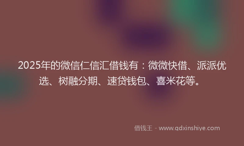 2025年的微信仁信汇借钱有：微微快借、派派优选、树融分期、速贷钱包、喜米花等。