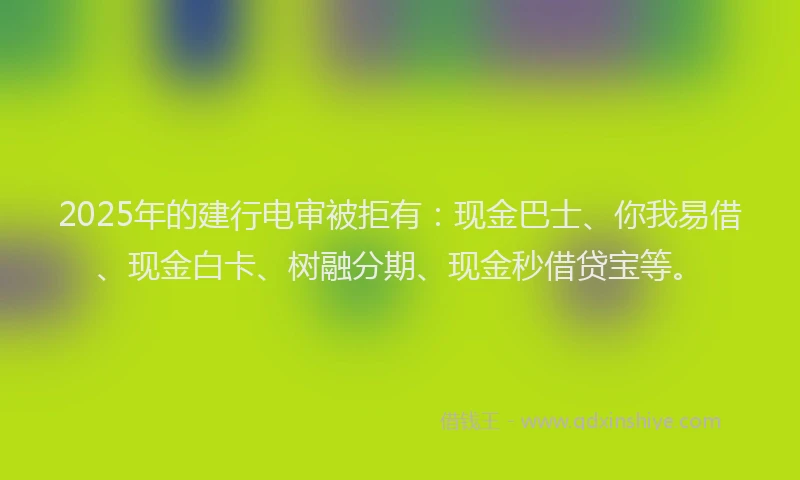 2025年的建行电审被拒有：现金巴士、你我易借、现金白卡、树融分期、现金秒借贷宝等。