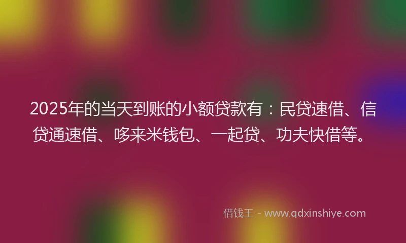 2025年的当天到账的小额贷款有：民贷速借、信贷通速借、哆来米钱包、一起贷、功夫快借等。