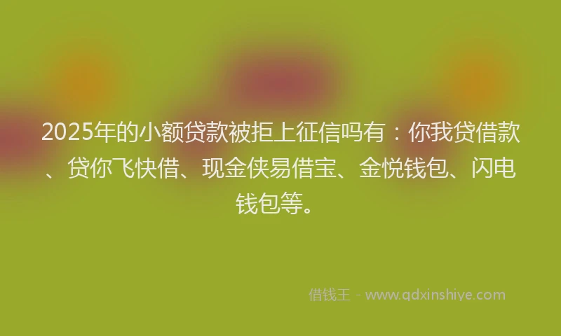 2025年的小额贷款被拒上征信吗有：你我贷借款、贷你飞快借、现金侠易借宝、金悦钱包、闪电钱包等。
