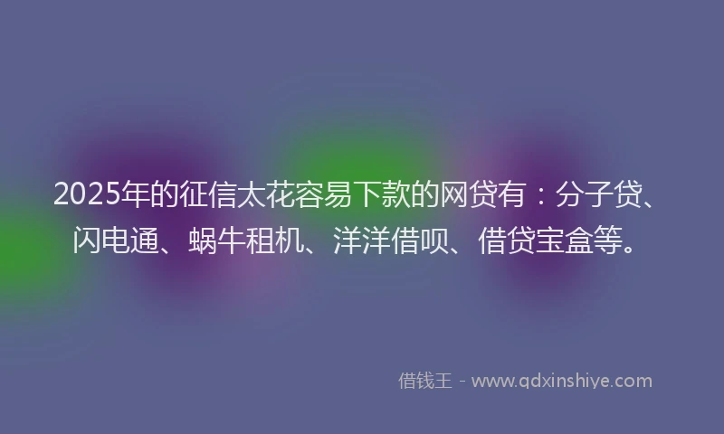 2025年的征信太花容易下款的网贷有：分子贷、闪电通、蜗牛租机、洋洋借呗、借贷宝盒等。