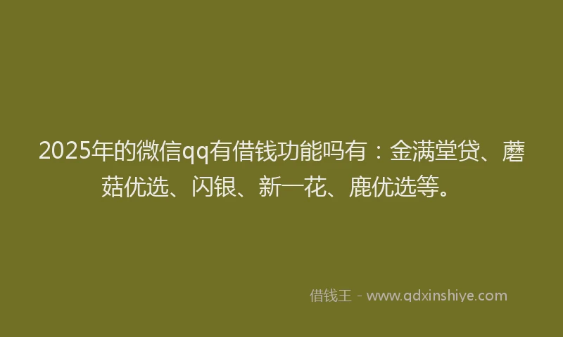 2025年的微信qq有借钱功能吗有：金满堂贷、蘑菇优选、闪银、新一花、鹿优选等。