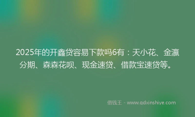 2025年的开鑫贷容易下款吗6有：天小花、金瀛分期、森森花呗、现金速贷、借款宝速贷等。