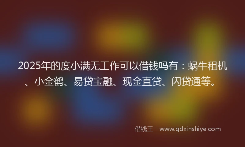 2025年的度小满无工作可以借钱吗有：蜗牛租机、小金鹤、易贷宝融、现金直贷、闪贷通等。