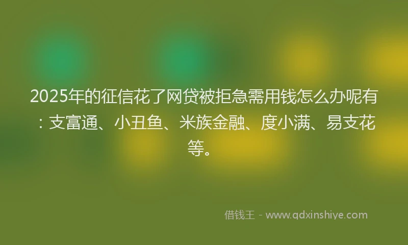 2025年的征信花了网贷被拒急需用钱怎么办呢有：支富通、小丑鱼、米族金融、度小满、易支花等。