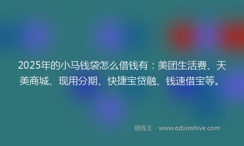 2025年的小马钱袋怎么借钱有：美团生活费、天美商城、现用分期、快捷宝贷融、钱速借宝等。