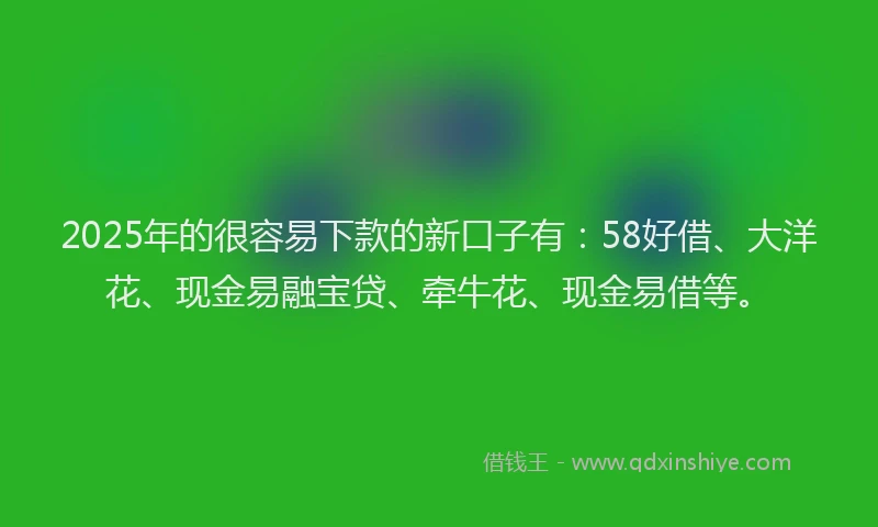 2025年的很容易下款的新口子有：58好借、大洋花、现金易融宝贷、牵牛花、现金易借等。