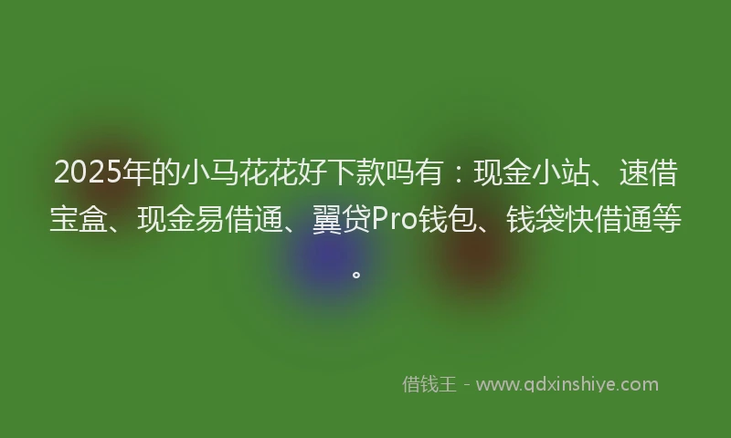 2025年的小马花花好下款吗有：现金小站、速借宝盒、现金易借通、翼贷Pro钱包、钱袋快借通等。