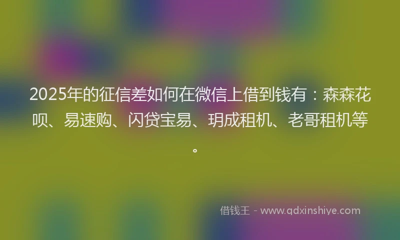 2025年的征信差如何在微信上借到钱有：森森花呗、易速购、闪贷宝易、玥成租机、老哥租机等。