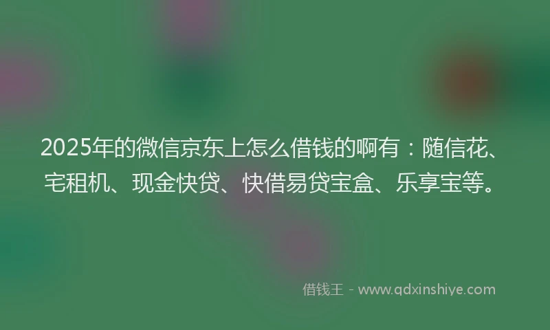 2025年的微信京东上怎么借钱的啊有：随信花、宅租机、现金快贷、快借易贷宝盒、乐享宝等。