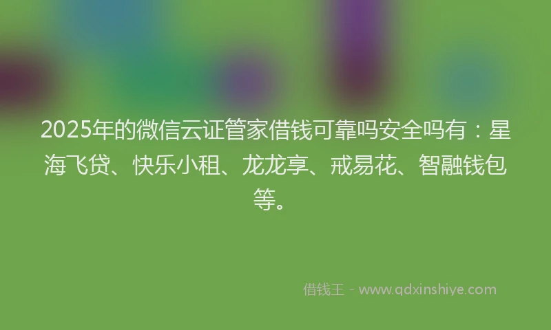 2025年的微信云证管家借钱可靠吗安全吗有：星海飞贷、快乐小租、龙龙享、戒易花、智融钱包等。