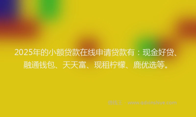 2025年的小额贷款在线申请贷款有：现金好贷、融通钱包、天天富、现租柠檬、鹿优选等。