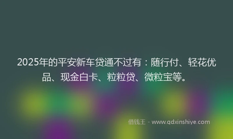 2025年的平安新车贷通不过有：随行付、轻花优品、现金白卡、粒粒贷、微粒宝等。