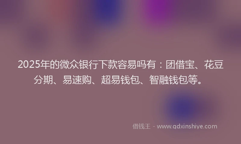 2025年的微众银行下款容易吗有：团借宝、花豆分期、易速购、超易钱包、智融钱包等。