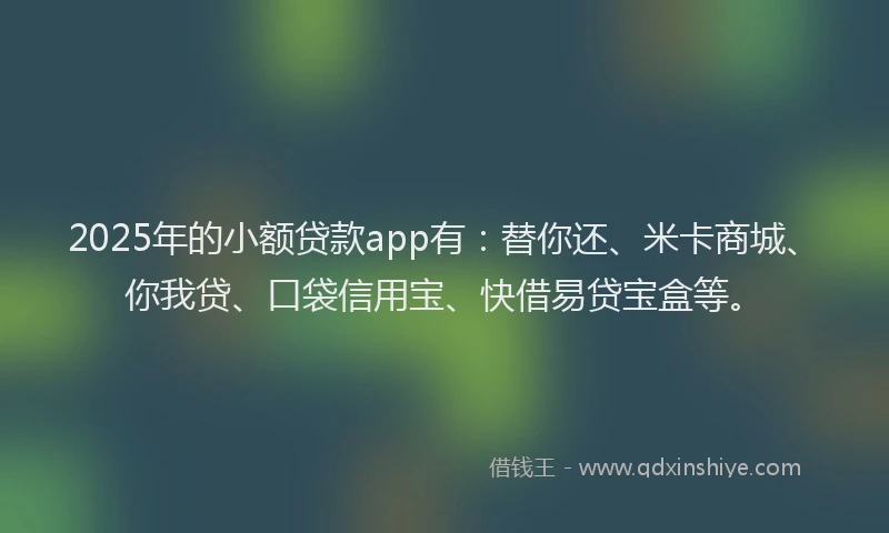 2025年的小额贷款app有：替你还、米卡商城、你我贷、口袋信用宝、快借易贷宝盒等。