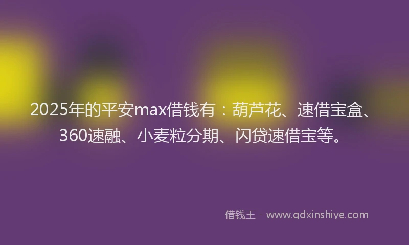 2025年的平安max借钱有：葫芦花、速借宝盒、360速融、小麦粒分期、闪贷速借宝等。