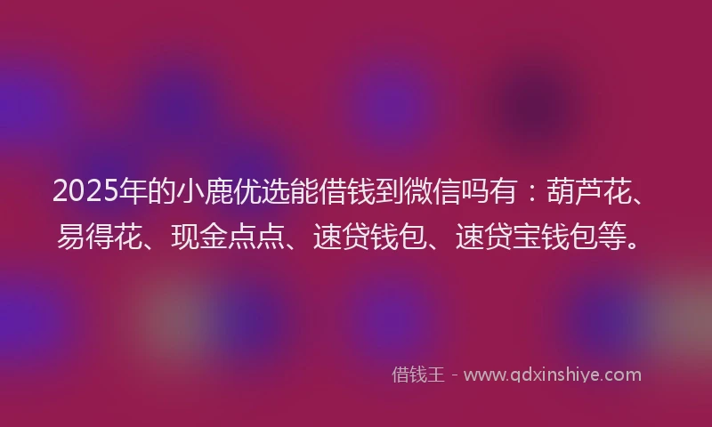 2025年的小鹿优选能借钱到微信吗有：葫芦花、易得花、现金点点、速贷钱包、速贷宝钱包等。
