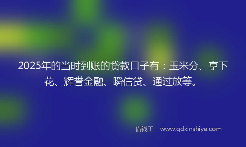 2025年的当时到账的贷款口子有：玉米分、享下花、辉誉金融、瞬信贷、通过放等。