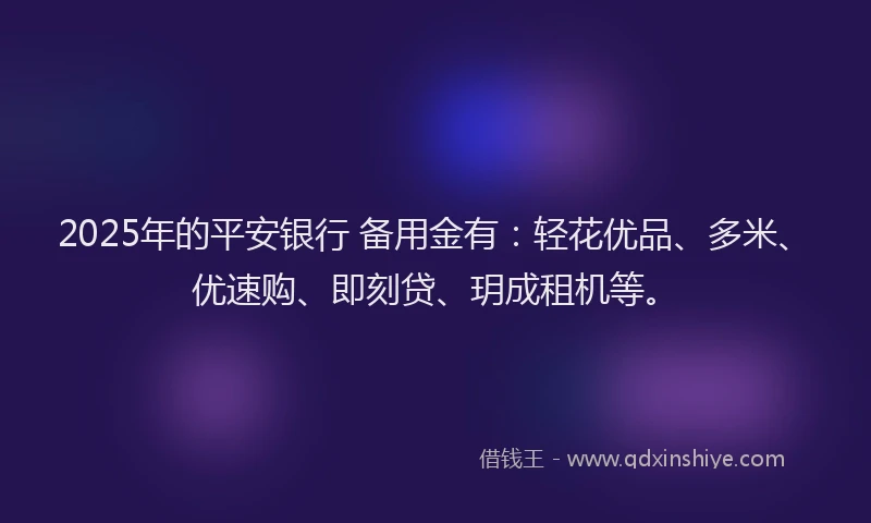 2025年的平安银行 备用金有：轻花优品、多米、优速购、即刻贷、玥成租机等。