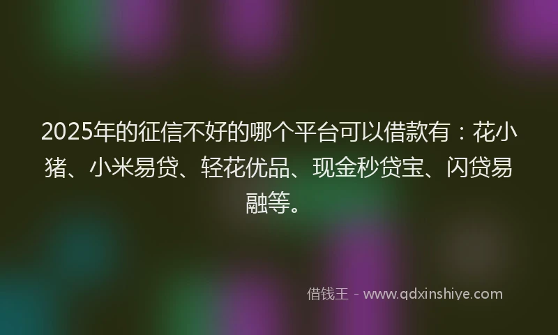 2025年的征信不好的哪个平台可以借款有:花小猪、小米易贷、轻花优品、现金秒贷宝、闪贷易融等。