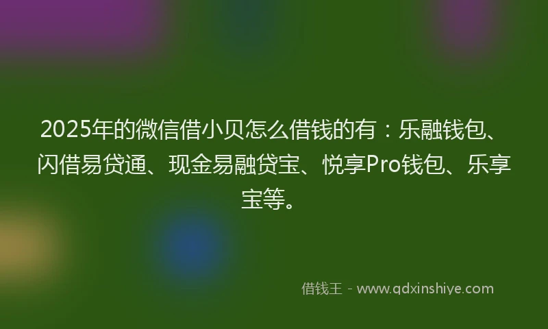 2025年的微信借小贝怎么借钱的有：乐融钱包、闪借易贷通、现金易融贷宝、悦享Pro钱包、乐享宝等。
