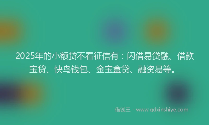 2025年的小额贷不看征信有：闪借易贷融、借款宝贷、快鸟钱包、金宝盒贷、融资易等。