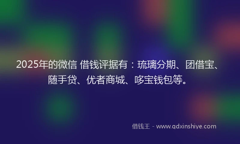 2025年的微信 借钱评据有：琉璃分期、团借宝、随手贷、优者商城、哆宝钱包等。
