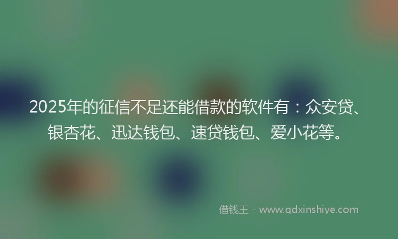 2025年的征信不足还能借款的软件有：众安贷、银杏花、迅达钱包、速贷钱包、爱小花等。