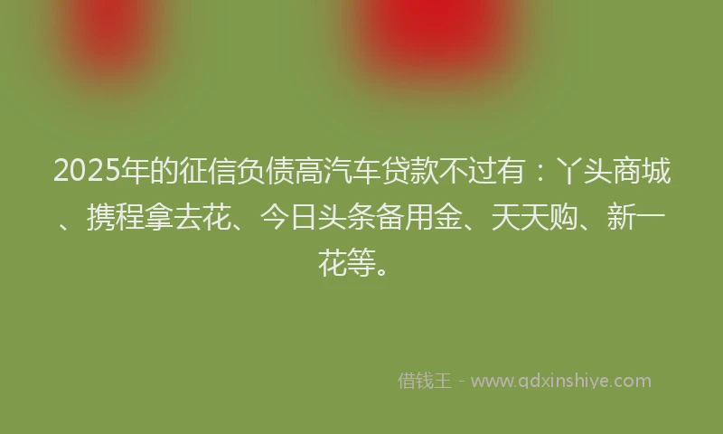 2025年的征信负债高汽车贷款不过有：丫头商城、携程拿去花、今日头条备用金、天天购、新一花等。